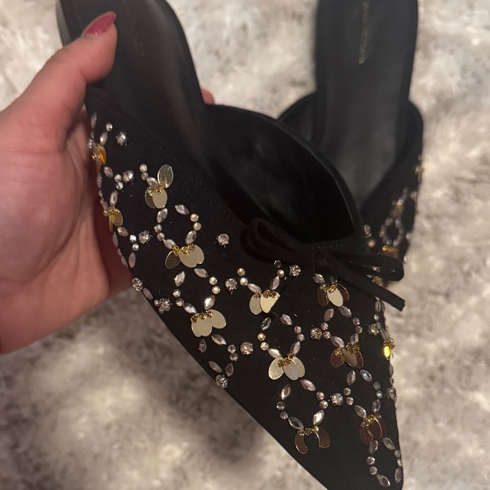 Ann Taylor Black Flats with Gold Accents